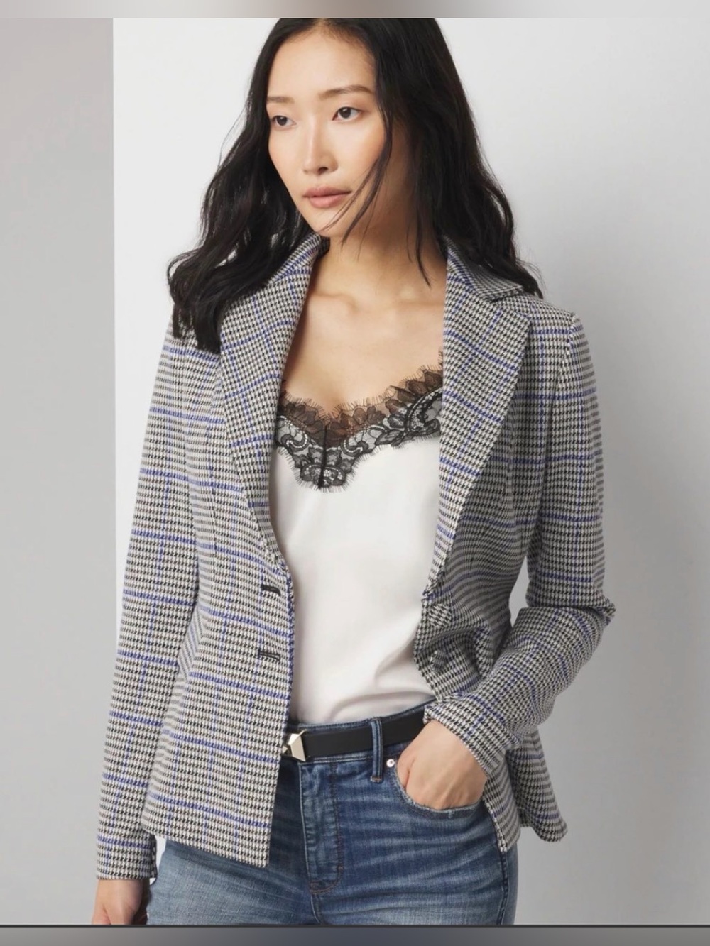 NWT White House Black Market Houndstooth Plaid Signature Blazer Jacket Size 10